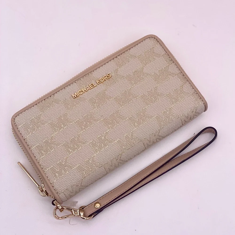 Michael Kors Jet Set Travel Wallet Phone Case Wristlet Glimmer MK Print